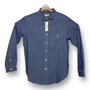 NWT TWO SON Mens Blue Denim White Speckled L/S Cotton Button Down Large L